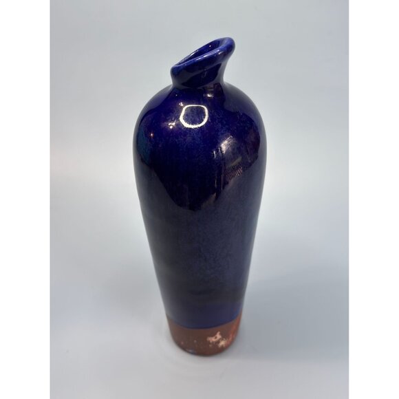 MCM Designer Vase By Sablo Machini 8.25" Tall Blue & Slag Clay Bottom - Picture 3 of 6